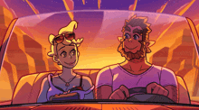 a man and a woman are sitting in a car and smiling at each other