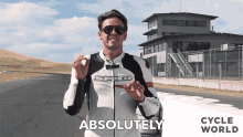 a man wearing a spidi jacket says absolutely