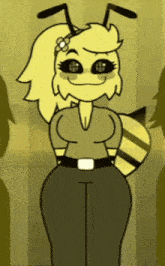 a cartoon of a woman dressed as a bee with a flower in her hair