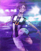 a soccer player with the letter u on his jersey is kicking the ball