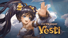 a poster for earthkeeper vesti shows a girl with long hair and blue eyes