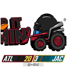 a cartoon drawing of a tractor with a football helmet on top of it
