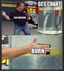 a man dancing in front of a can of flex tape