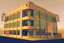 an illustration of a building with the letters cc on the top