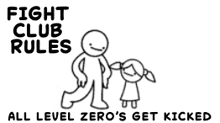 a cartoon of a man kicking another man with the words `` fight club rules all level zero 's get kicked ''