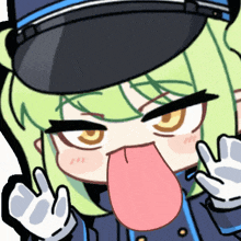 a cartoon drawing of a girl sticking out her tongue