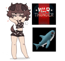 a drawing of a girl and a shark with a war thunder logo