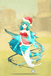a girl with green hair and a santa hat