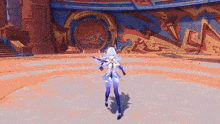a girl in a video game is standing in front of a wall that says ' aomine ' on it
