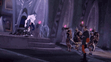 a group of monsters are standing around a throne