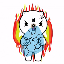 white angry bear fuminh on fire