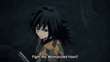 a black haired anime character is saying get back to training idiot
