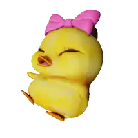 a stuffed yellow chicken with a pink bow on its head