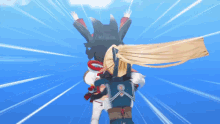 a cartoon character is flying through the air with a sword in his hand