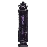 a black and white drawing of a pillar with purple flowers on it on a white background .
