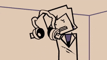 a cartoon character is holding a pair of headphones in his hand