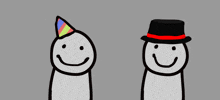 a man in a party hat is pointing a gun at another man