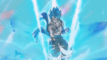 a person is flying through the air in a blue and purple painting .