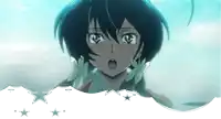 a girl with a surprised look on her face is surrounded by white stars