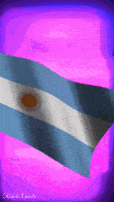 the flag of argentina is waving in the wind on a purple background