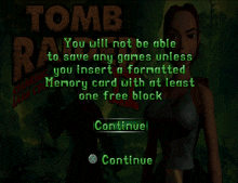 a tomb raider game that says you will not be able to save any games