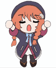 a drawing of a girl with red hair and a blue bow