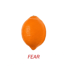 an orange with the word fear written underneath it