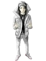 a drawing of a man wearing a white jacket with the word youth on the front