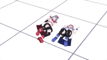 two anime girls are laying on the floor with their arms outstretched