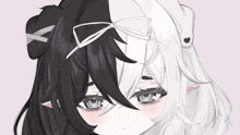 a drawing of a girl with half black and white hair