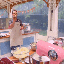Throwing Butter In The Mixer Loïc GIF - Throwing Butter In The Mixer Loïc The Great Canadian Baking Show GIFs