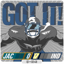 a cartoon of a football player with the words go it
