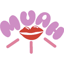 muah oink exclamation lines below red lips below muah in purple bubble letters kisses love you lips