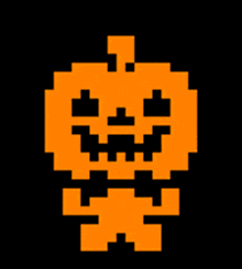 a pixel art of a pumpkin with a smiley face