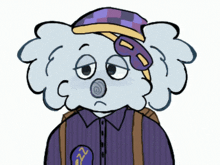 a drawing of a koala wearing suspenders and a hat