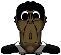 a cartoon drawing of a man with big eyes and a big nose