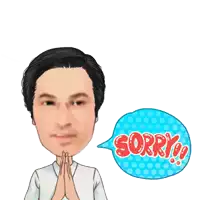 a cartoon of a man with a speech bubble that says " sorry "