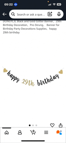 a happy 29th birthday banner is displayed on a cell phone screen