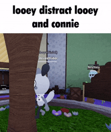 a picture of a video game with the words looey distract looey and connie on it