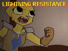 a cartoon character with the words lightning resistance behind her