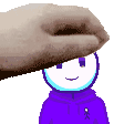 a pixel art of a person 's head being touched by another person 's hand .