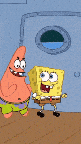 patrick star and spongebob are standing next to each other