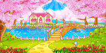 a pixel art of a house with a bridge over a river