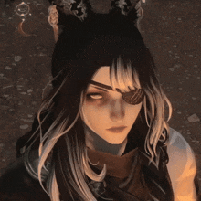 a close up of a person 's face with a pirate eye patch