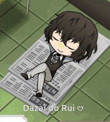 a cartoon character is laying on a newspaper with the words dazal do rui written below him