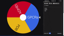 a computer screen shows a spinning wheel with gpcrs written in the center