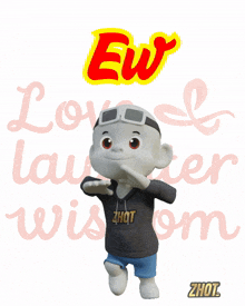 a cartoon character is wearing a hoodie that says zhot