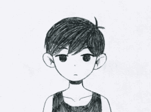 a black and white drawing of a young boy
