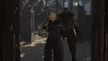 a man with a sword is standing next to a woman