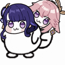 a cartoon of two girls standing next to each other .